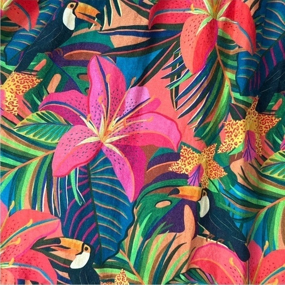 FARM RIO Tropical Floral Square Neck Ruched‎ Sleeveless Ruffle Tier Midi Dress S - Picture 8 of 8